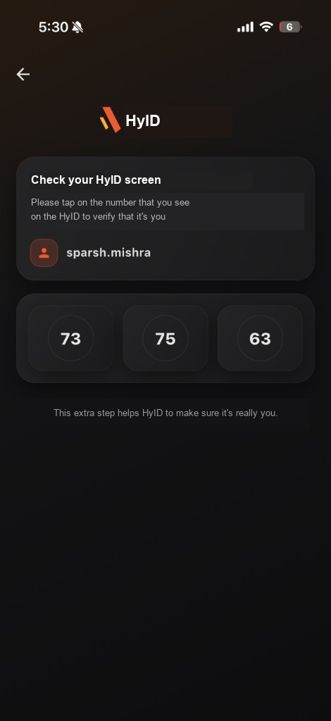 HyID number-match challenge to verify the sign-in