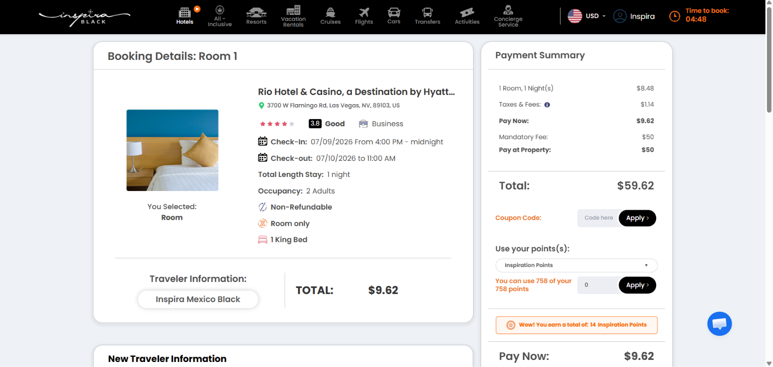 Inspira checkout with loyalty points redemption