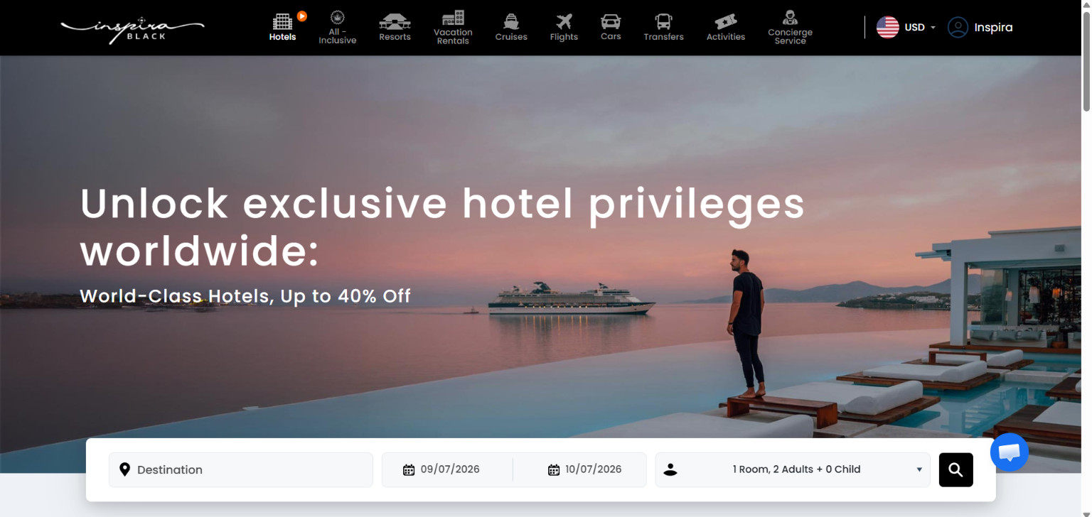 Inspira member home with hotel search
