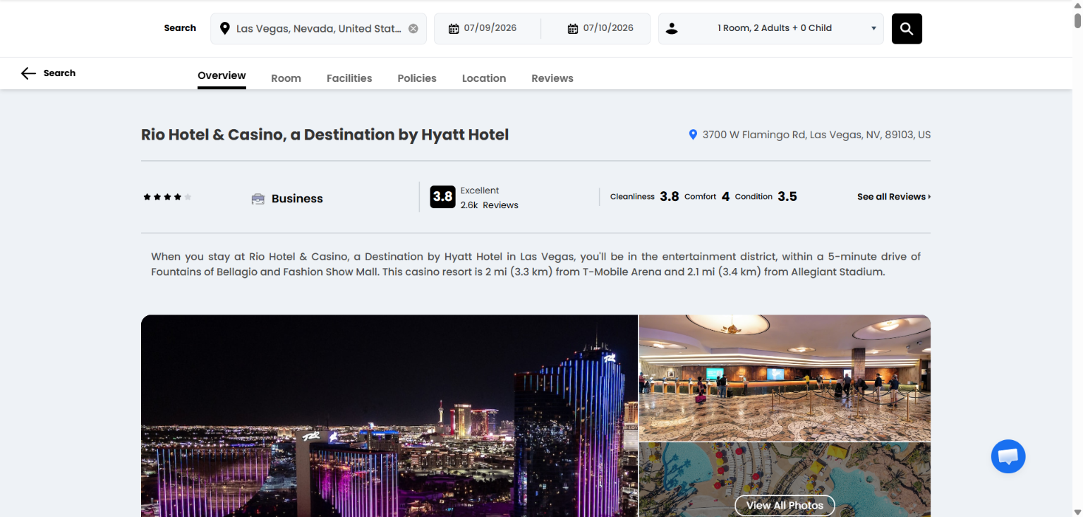 Inspira hotel detail page with rooms and reviews