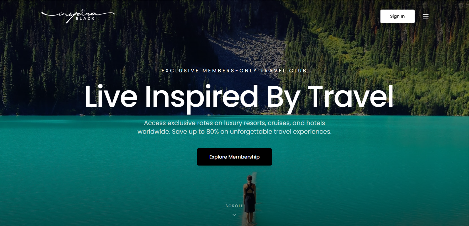 Inspira Black members-only travel club landing page