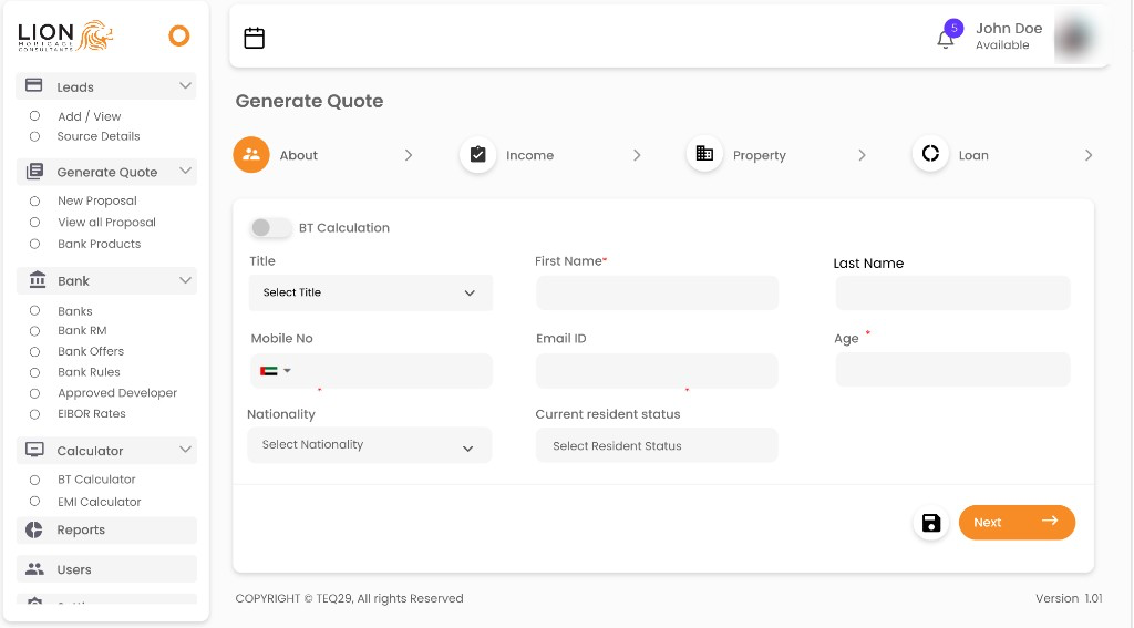 LMC generate quote multi-step proposal form
