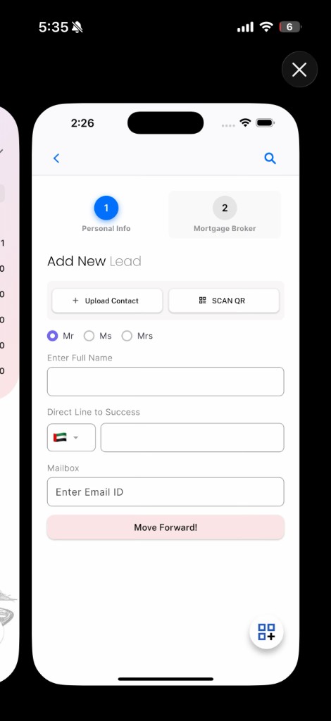 Lion Mortgage add new lead form on the personal info step of the broker flow